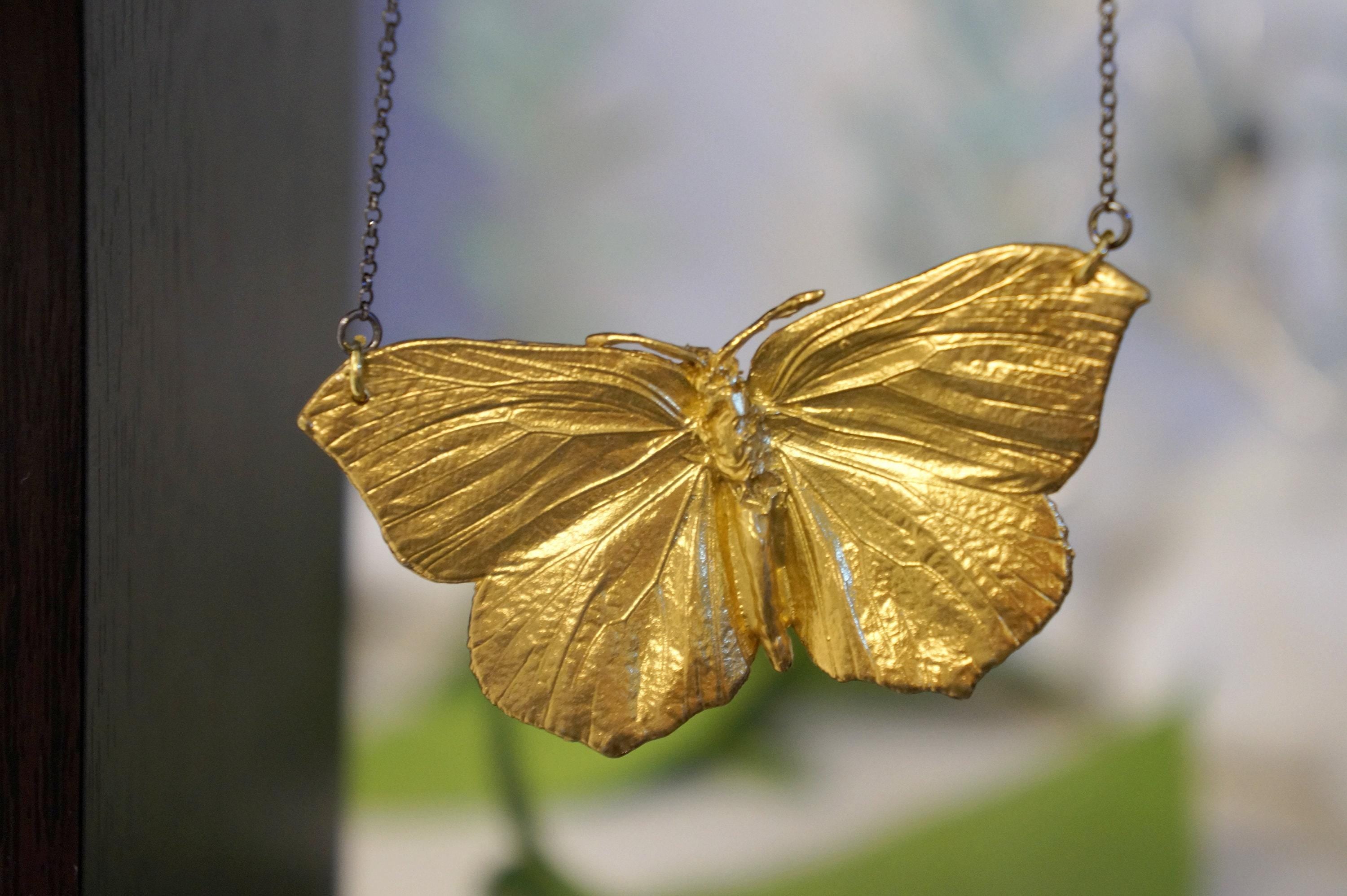 Butterfly Necklace – Gold Plated Sterling Silver Pendant on Black Rhodium Chain
