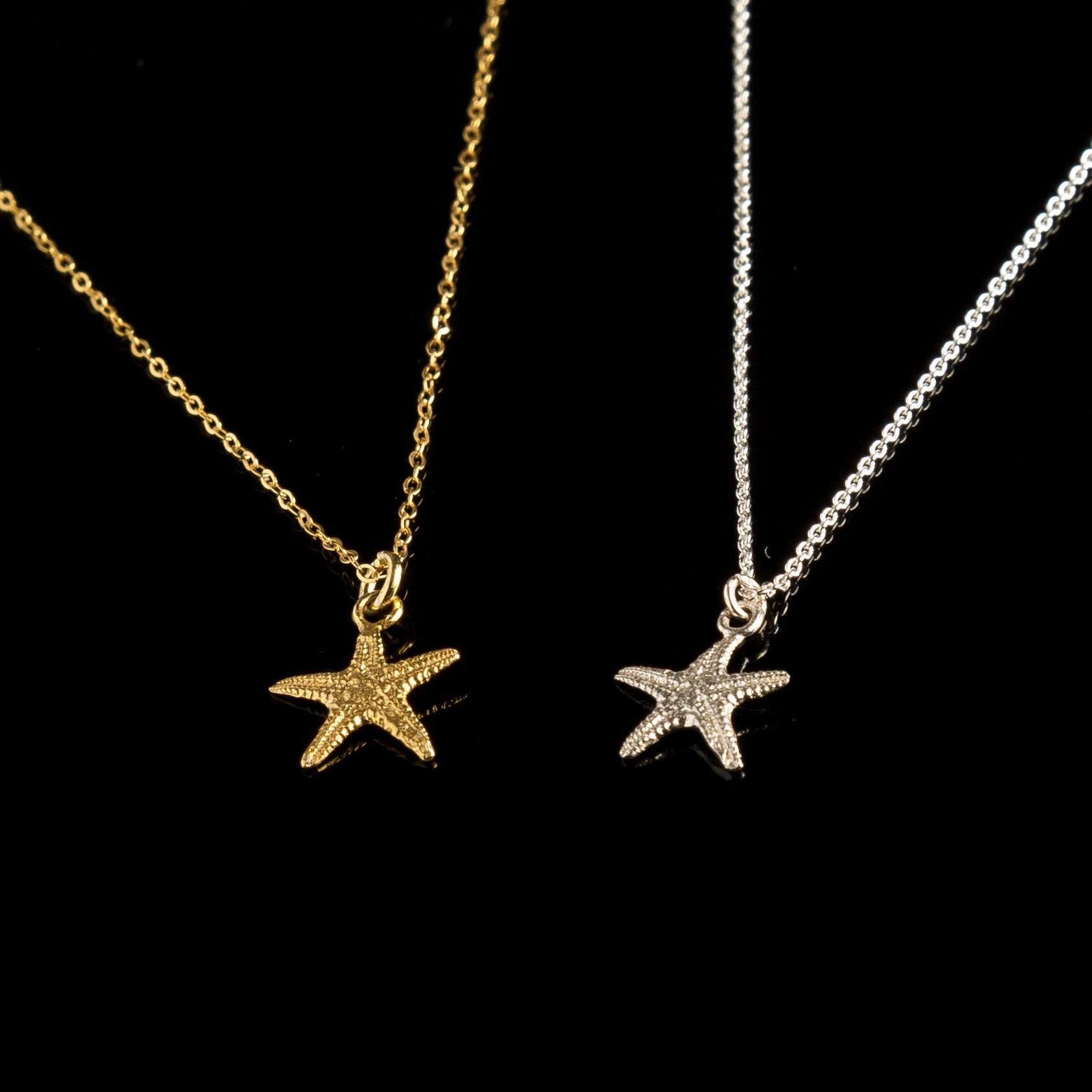 Tiny Starfish Necklace – Gold Plated Sterling Silver Dainty Pendant Jewelry