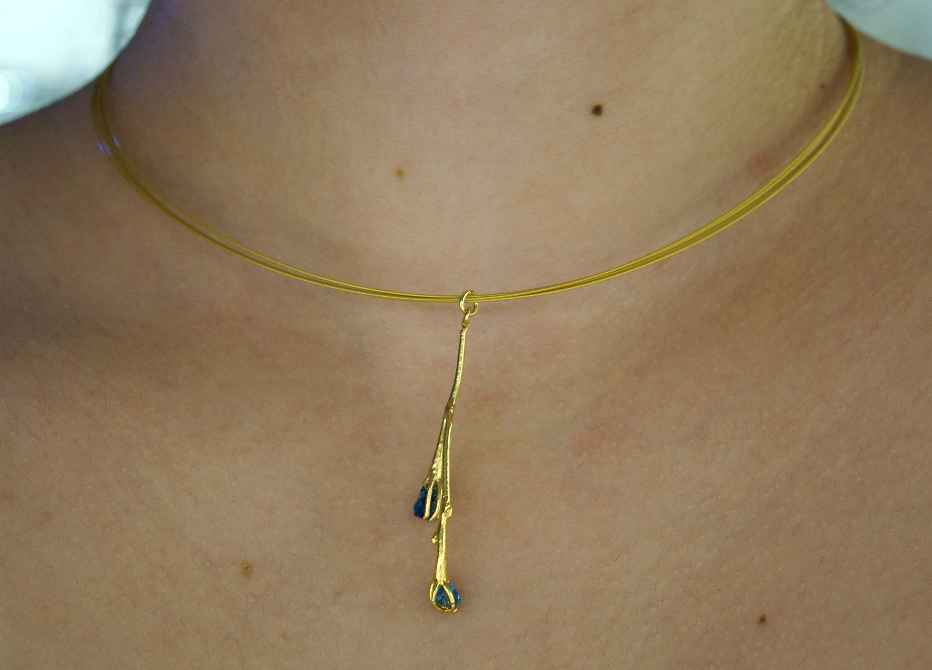 Jasmine Twig Necklace – Handmade Silver Multi Strand Necklace with Flower Pendant & Raw Topaz Stone