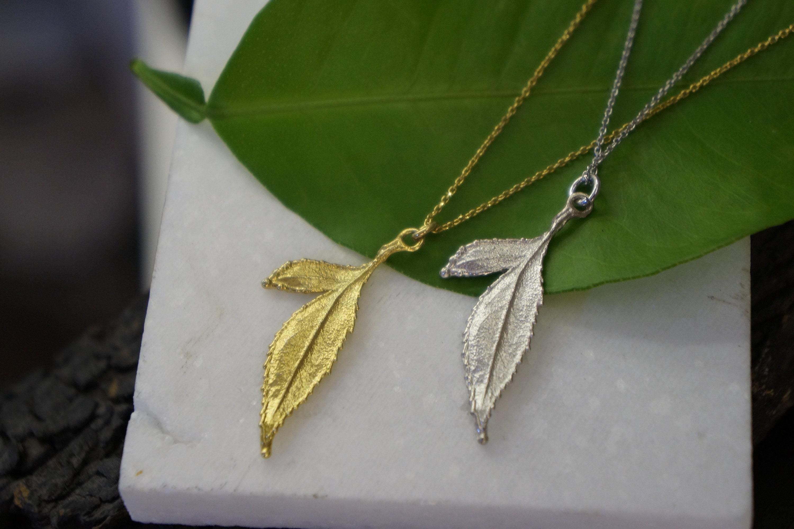 Sterling Silver Leaf Necklace - Delicate Wild Rose Pendant