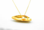 Nature Inspired Pearl Necklace, Mussel Shell Pendant (Gold Plated Silver)