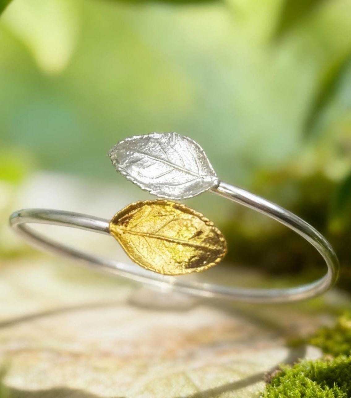 Rose Leaf Cuff Bracelet: Botanical Jewelry (Gold Plated, Adjustable)