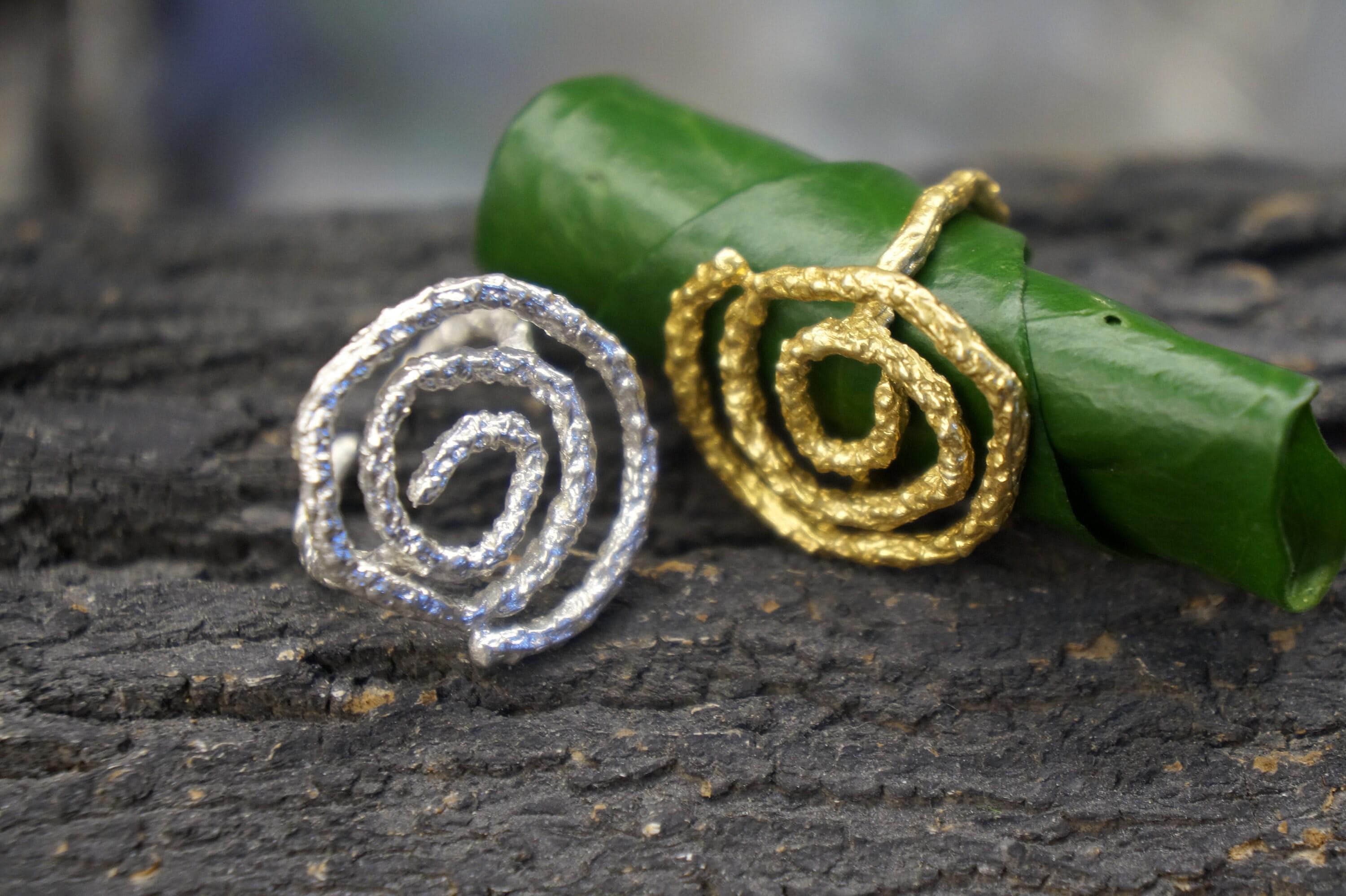 Pine Twig Ring: Handmade 14K Gold-Plated Brass Spiral