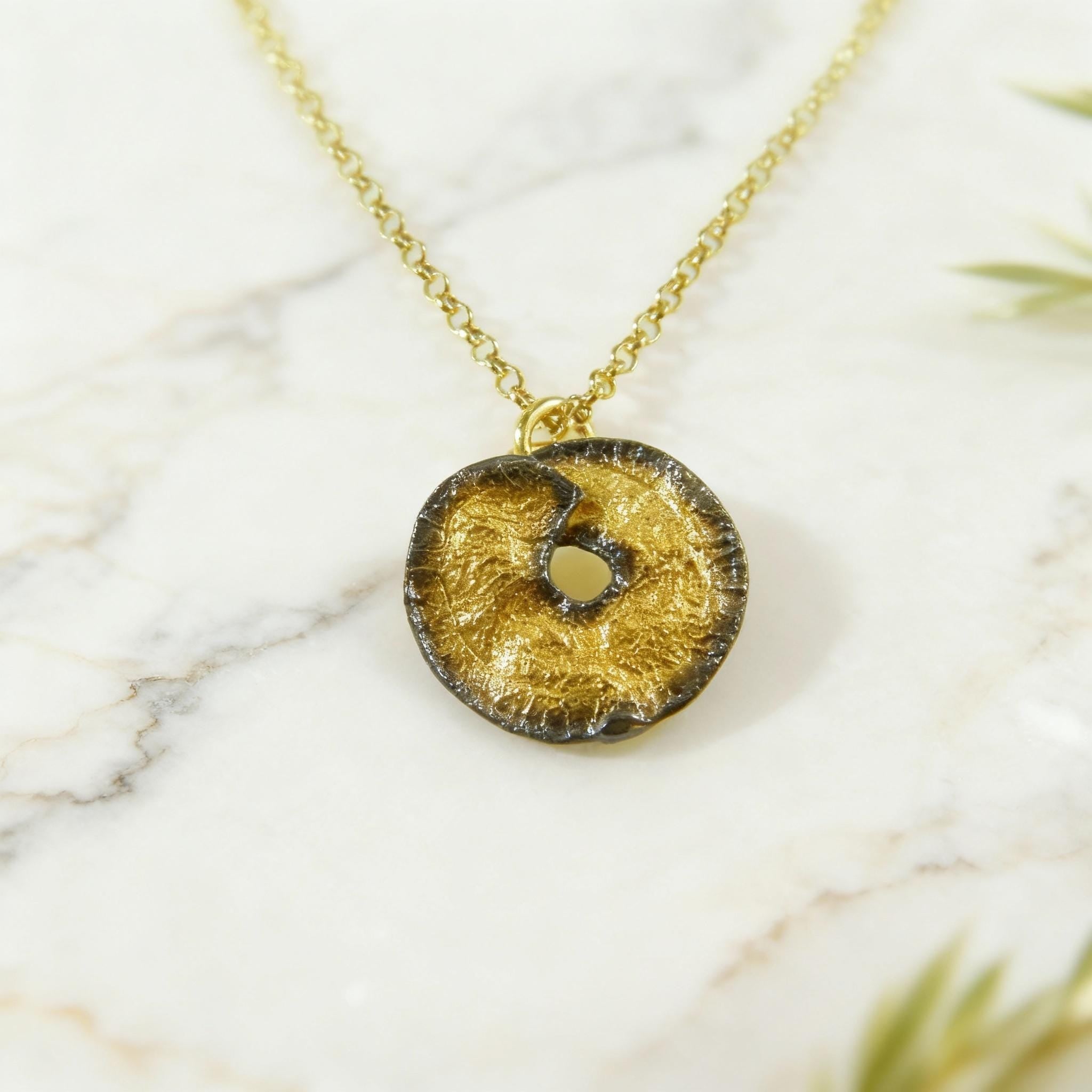 Botanical Necklace: Real Flower Leaf Pendant - Gold-Black Brass