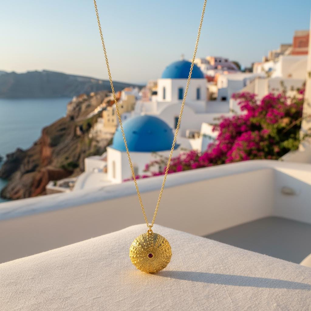 Sea Urchin Necklace – Gold Plated Pendant with Zircon Stone | Ocean Inspired Jewelry Gift