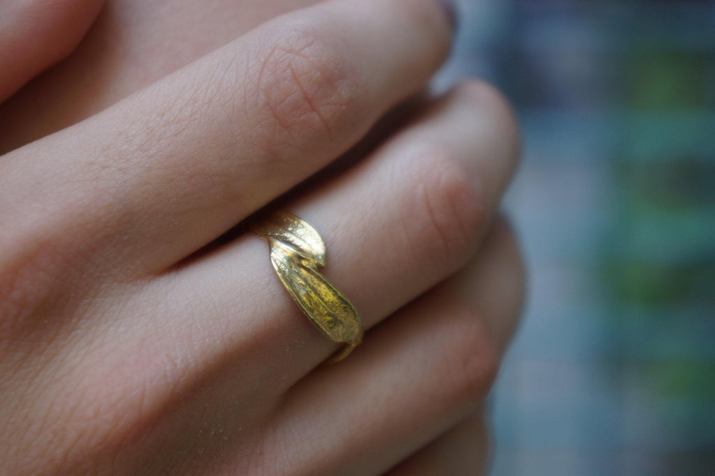 Sterling Silver Olive Leaf Ring - Two-Tone Finish, Handmade Detail