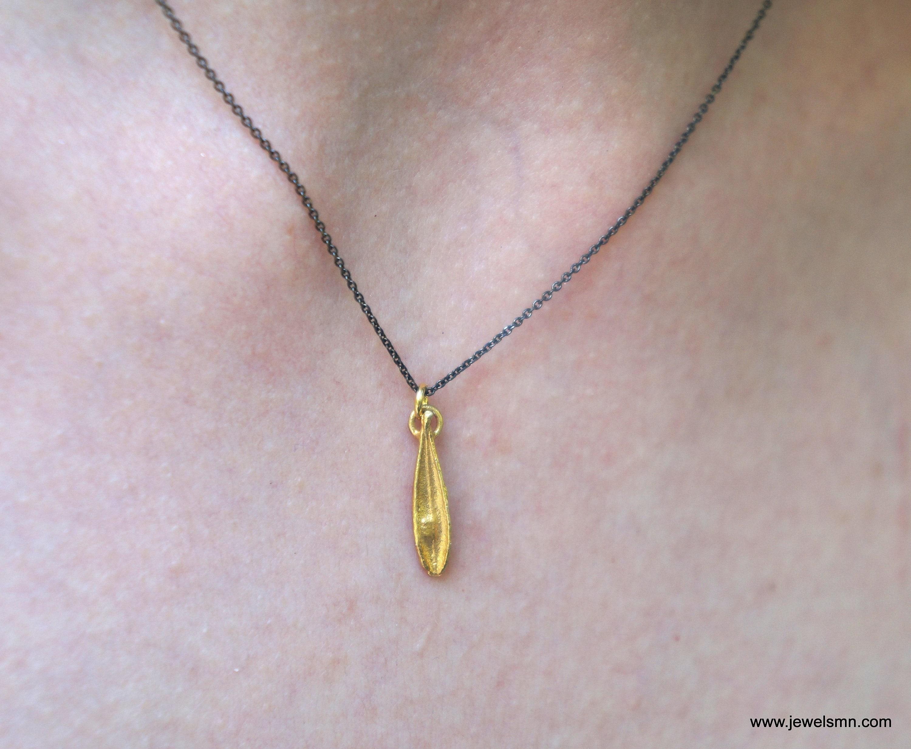 Olive Leaf Necklace: Dainty Gold-Plated Brass Pendant - Adjustable Length