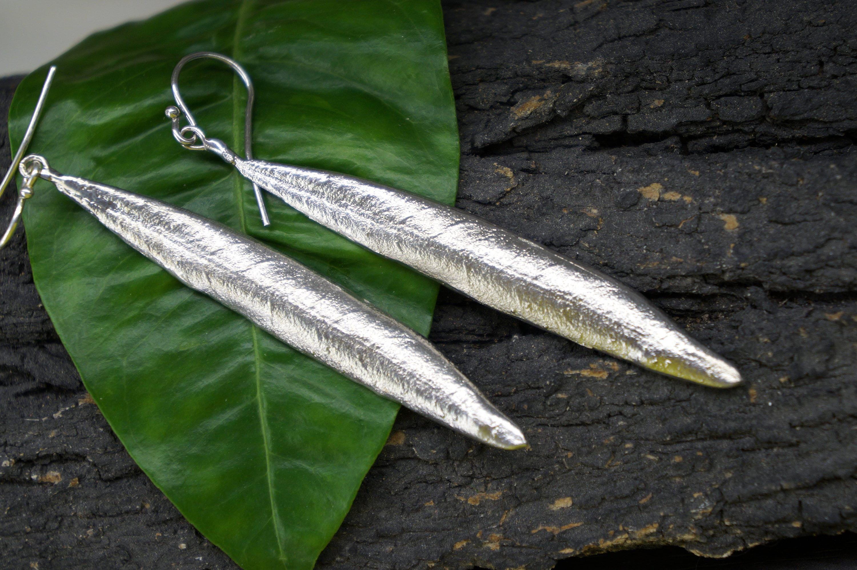 Nature-Inspired Olive Leaf Earrings, Sterling Silver (Long Dangle)