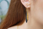 Olive Leaf Dangle Earrings, Gold-Plated Brass & Black Rhodium (Nature Inspired)