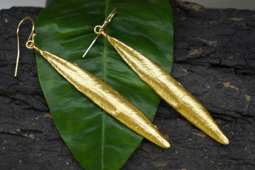 Nature-Inspired Olive Leaf Earrings, Sterling Silver (Long Dangle)