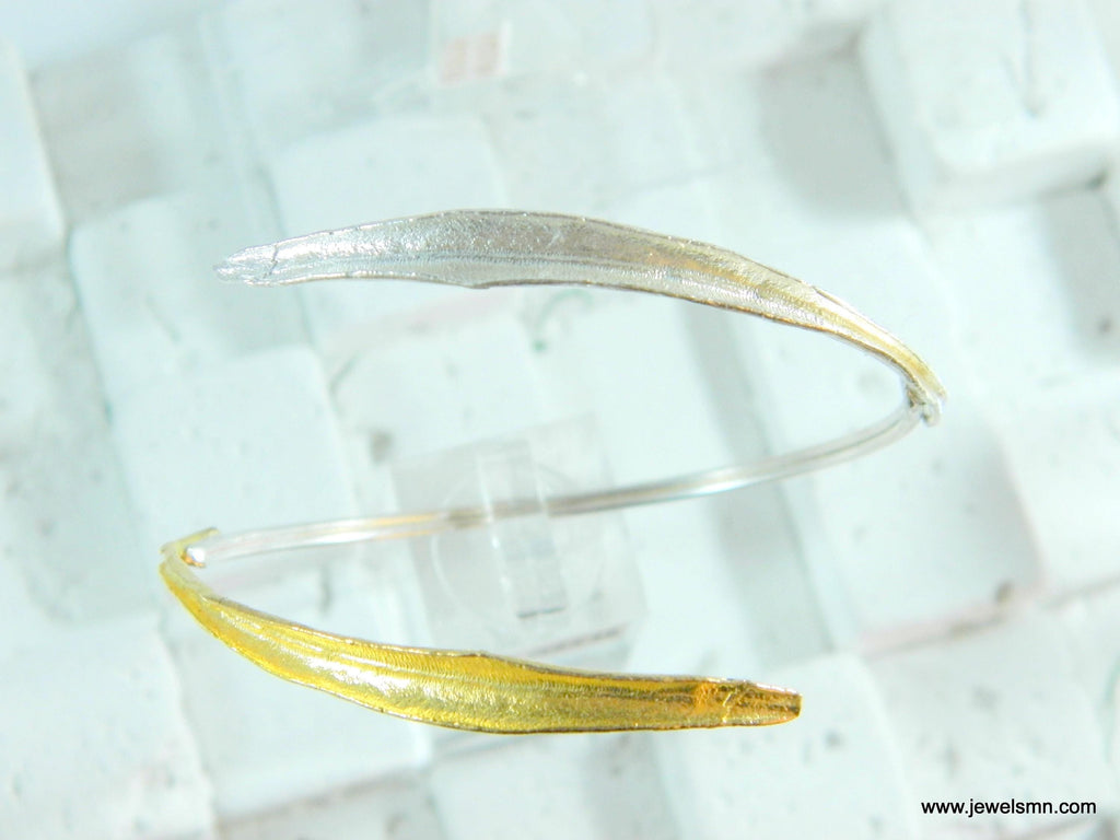 Real Olive Leaf Bracelet: 14k Gold Recycled Brass, Nature Inspired