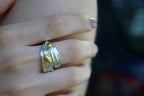 Silver Olive Leaf Ring, Sterling Silver Jewelry with Gold-Plated details, Gift for Her, Birthday Gift for Women, Handmade Jewelry