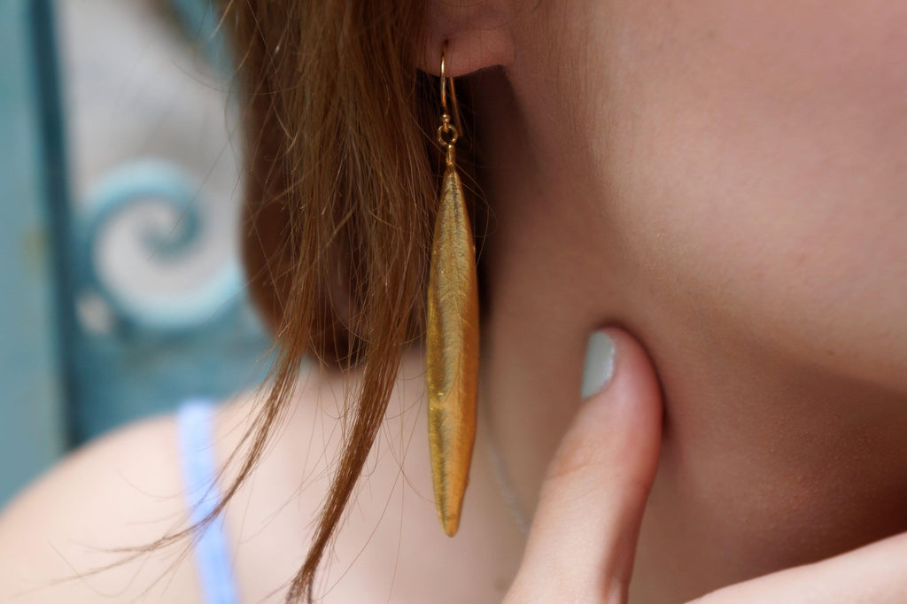 Nature-Inspired Olive Leaf Earrings, Sterling Silver (Long Dangle)