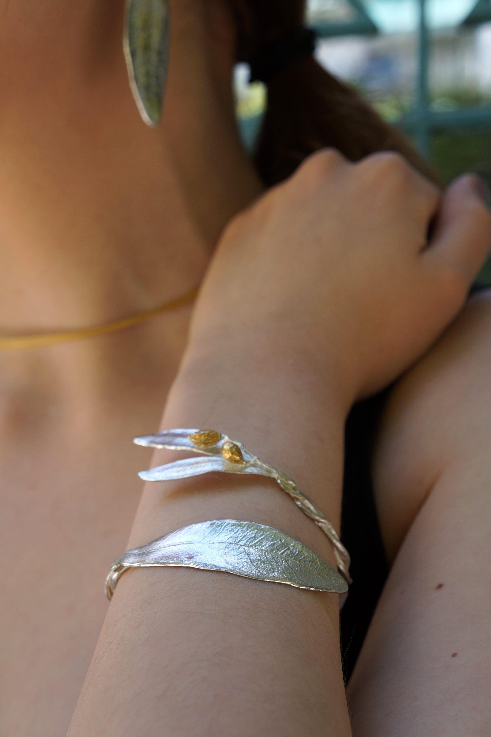 Silver Olive Branch Bracelet, Sterling Silver Jewelry, Adjustable Cuff, Gift for Her, Birthday Gift for Women, Handmade Jewelry