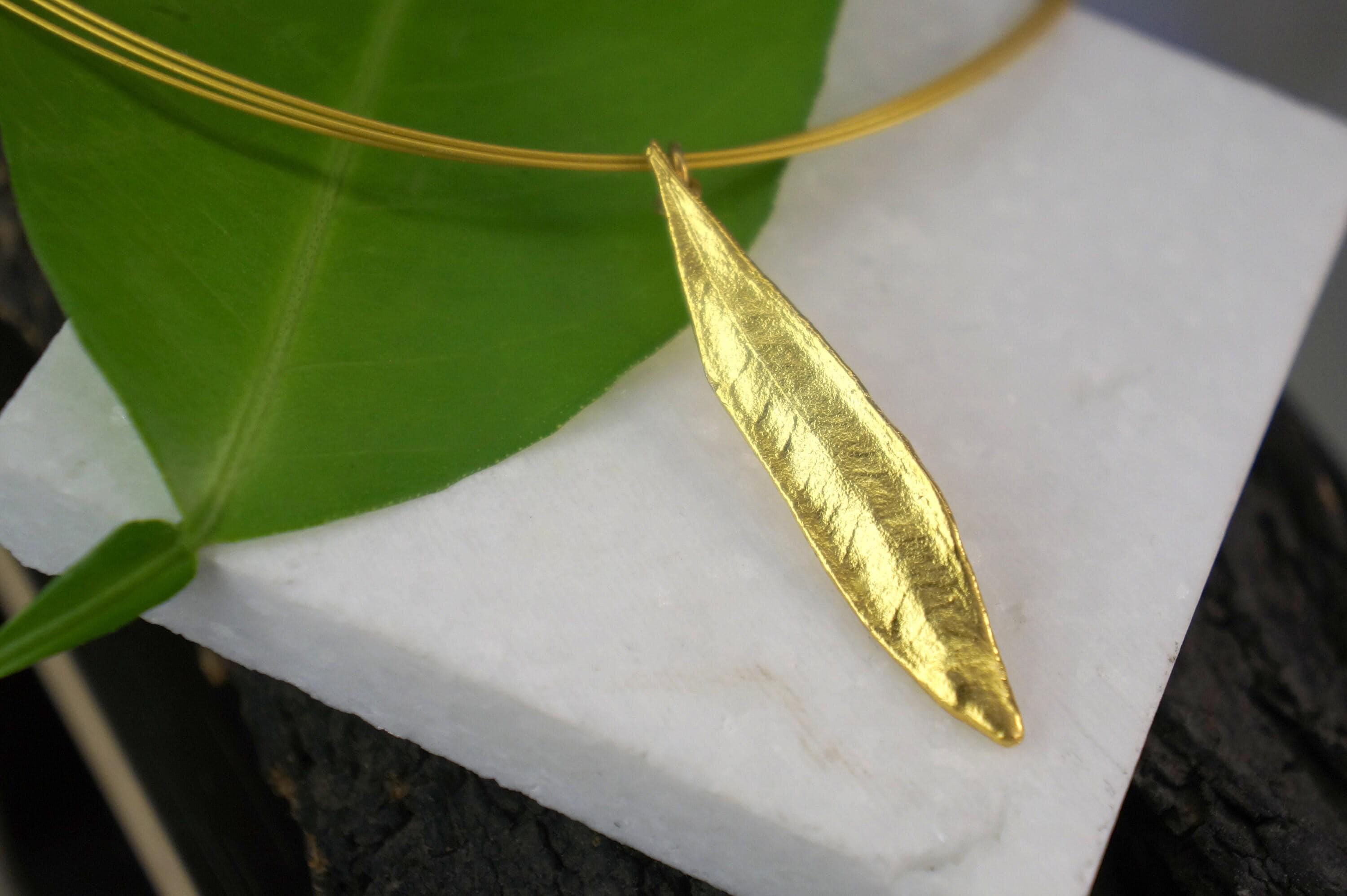 Olive Leaf Necklace: Gold Plated on Recycled Brass - Nature Inspired