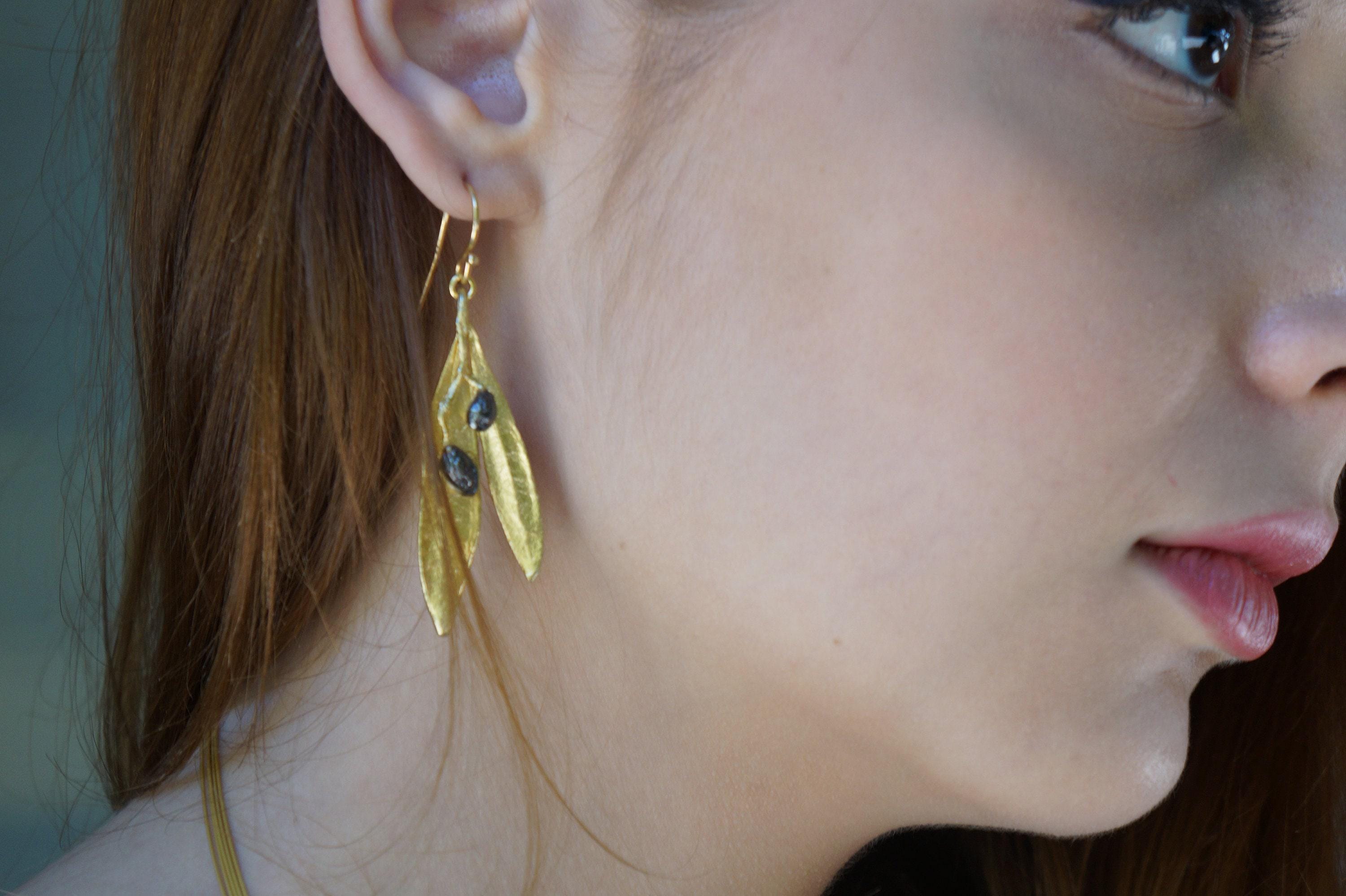 Olive Leaf Statement Earrings - Lightweight Gold or Black Brass