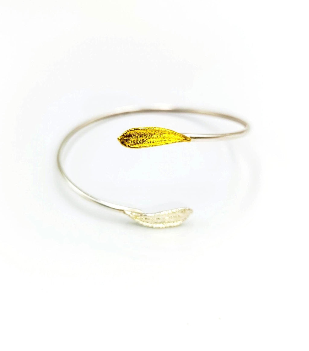 Vegan Olive Branch Bracelet, Gold-Plated Brass, Adjustable (Nature Inspired)