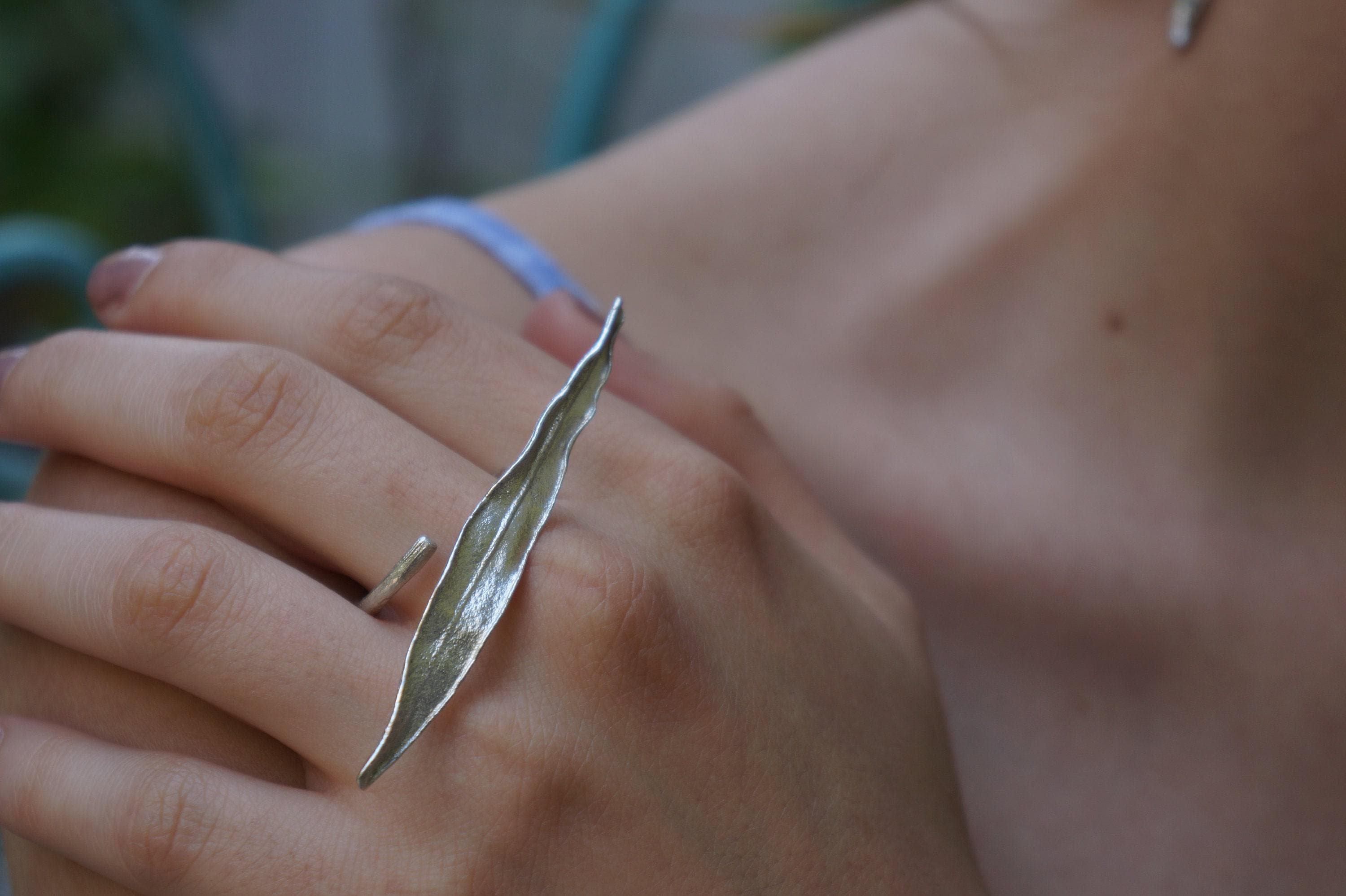 Real Olive Leaf Silver Statement Ring, Handmade Statement Jewelry, Organic Botanical Band, Unique Gift for Nature Lovers, Gold or Sterling Silver 925