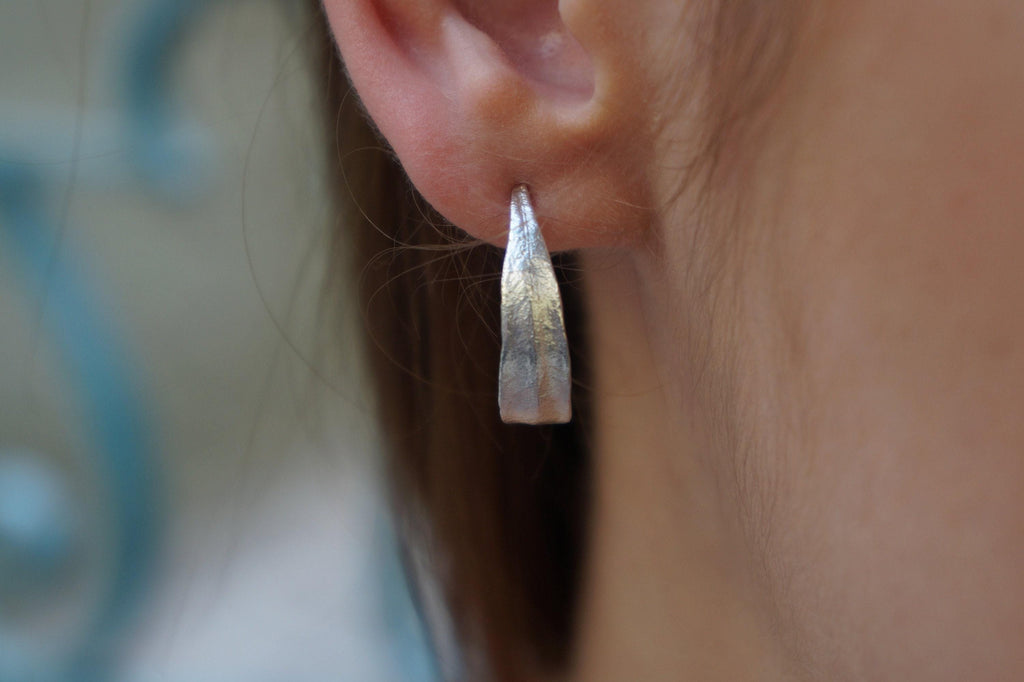 Olive Leaf Earrings: Mini Hoops in Silver or Gold (Unisex)