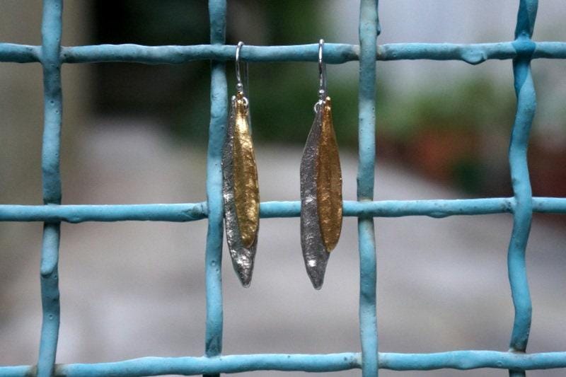 Olive Leaf Earrings: Handmade Silver - Real Plant Details