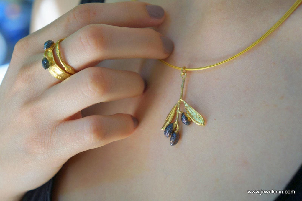 Gold Olive Necklace, Gold-Plated Sterling Silver Necklace, Silver Pendant, Handmade Gift for Her, Jewelry for Women, Birthday Gift
