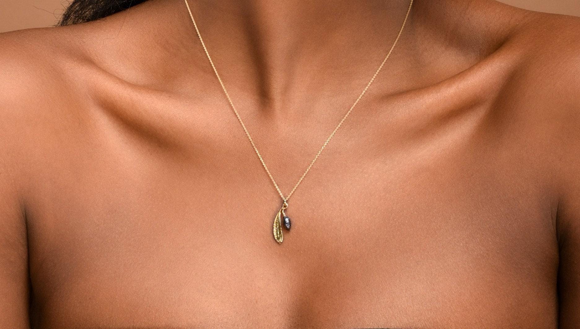 Olive Leaf Necklace, Gold-Plated Sterling Silver Jewelry, Handmade Gold Pendant, Jewelry for Women, Birthday Gift, Gift for Her