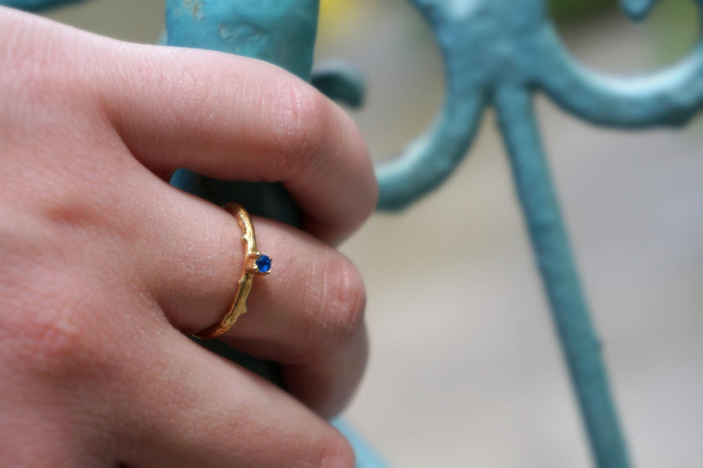 Olive Branch Engagement Ring - Tiny Swiss Zircon, Gold-Plated Silver