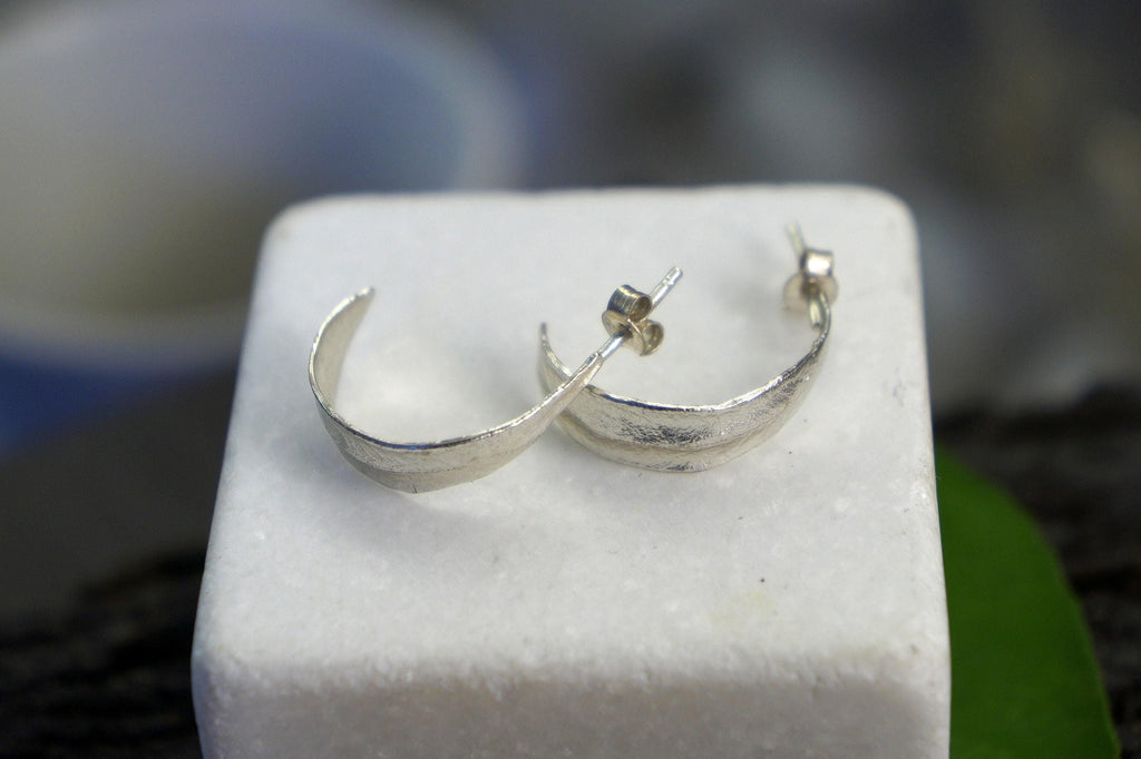 Olive Leaf Earrings: Mini Hoops in Silver or Gold (Unisex)