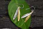 Olive Leaf Dangle Earrings: Sterling Silver and 14k Gold