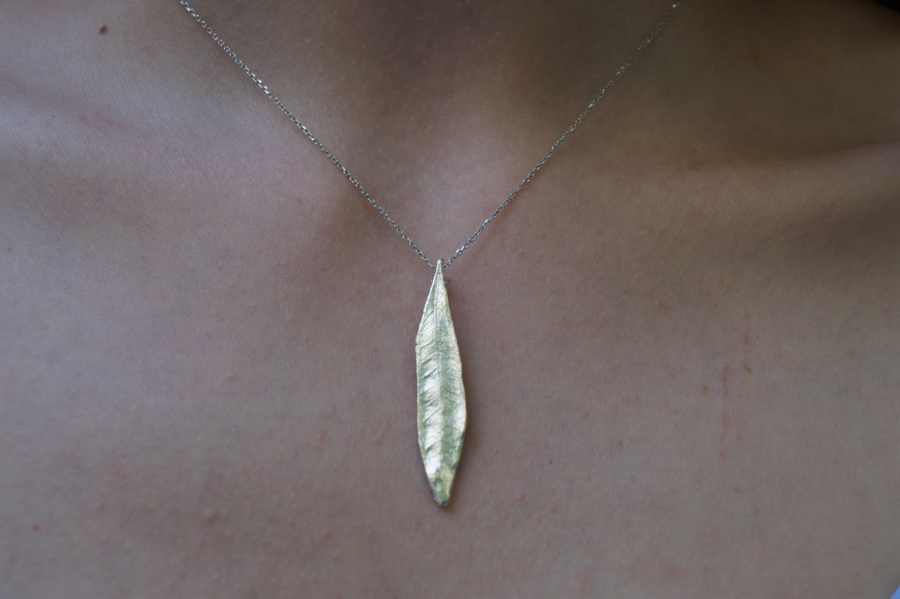 Botanical Olive Leaf Pendant Necklace (Recycled Sterling Silver, Unisex)