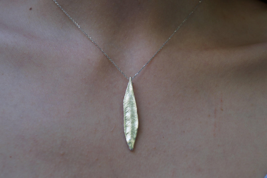 Botanical Olive Leaf Pendant Necklace (Recycled Sterling Silver, Unisex)