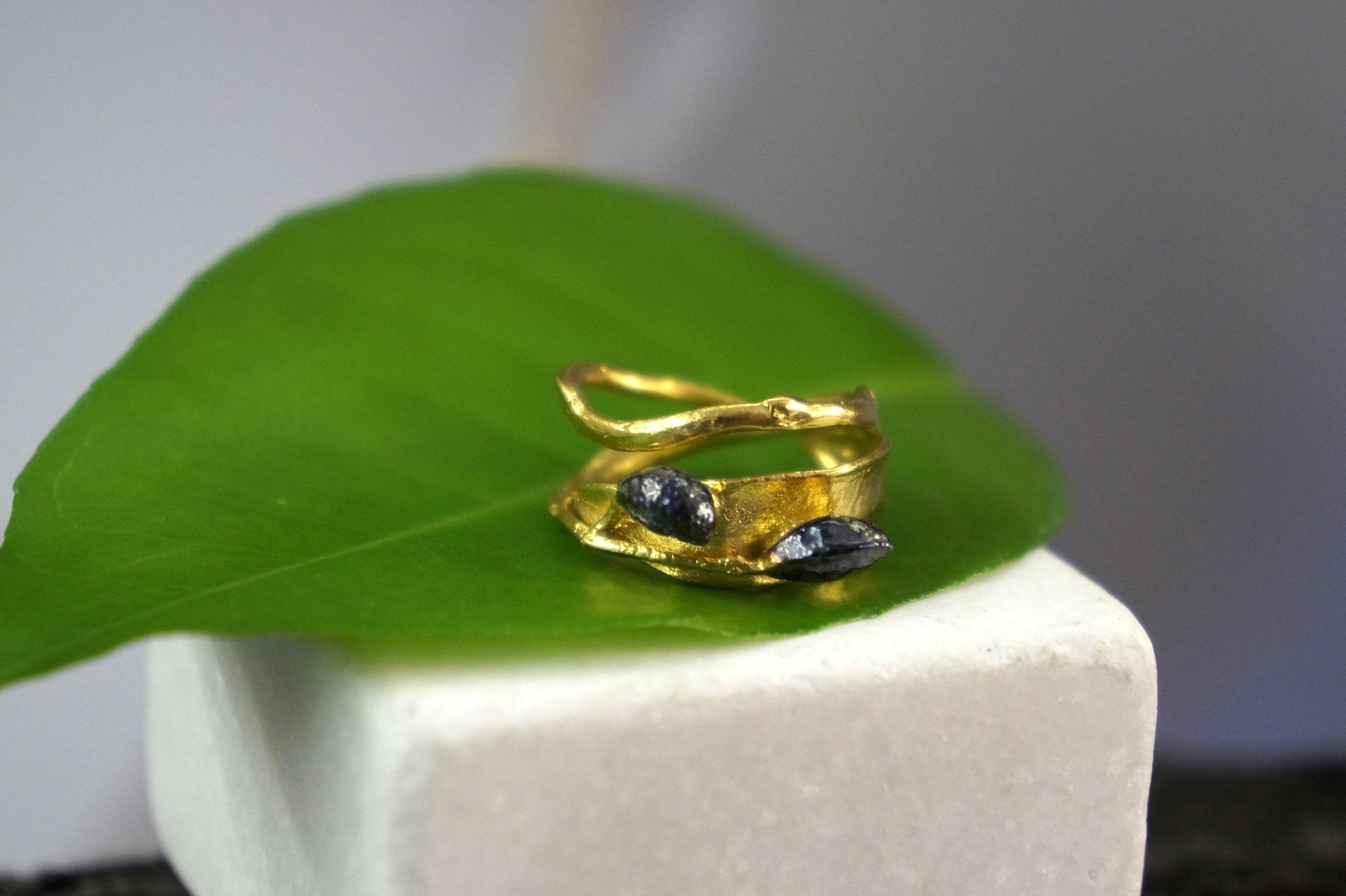 Silver Olive Leaf Ring, Gold-Plated Sterling Silver Jewelry, Handmade Jewelry, Branch Ring, Birthday Gift for Women, Jewelry Gift for Her