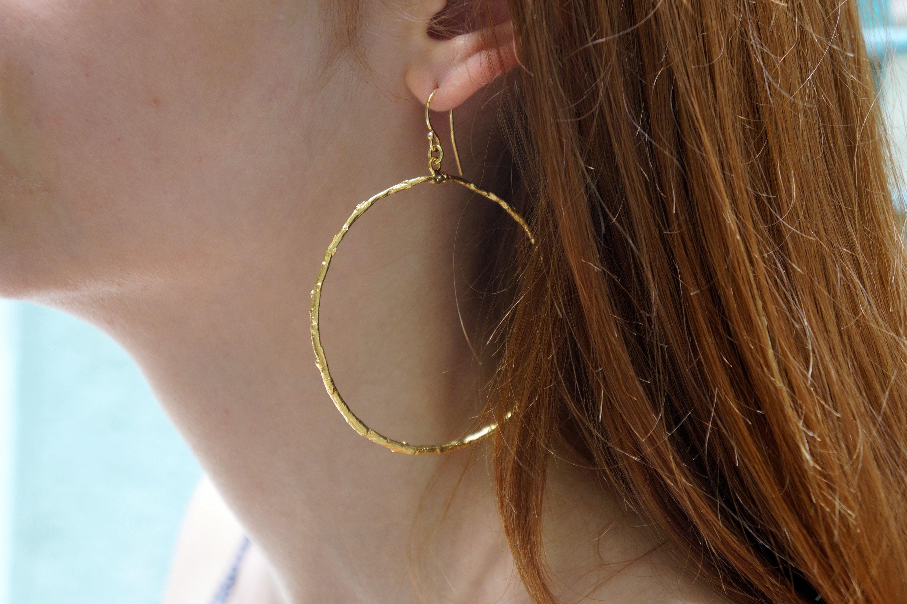 Large Hoop Earrings: Olive Branch Design - Silver or Gold Plated