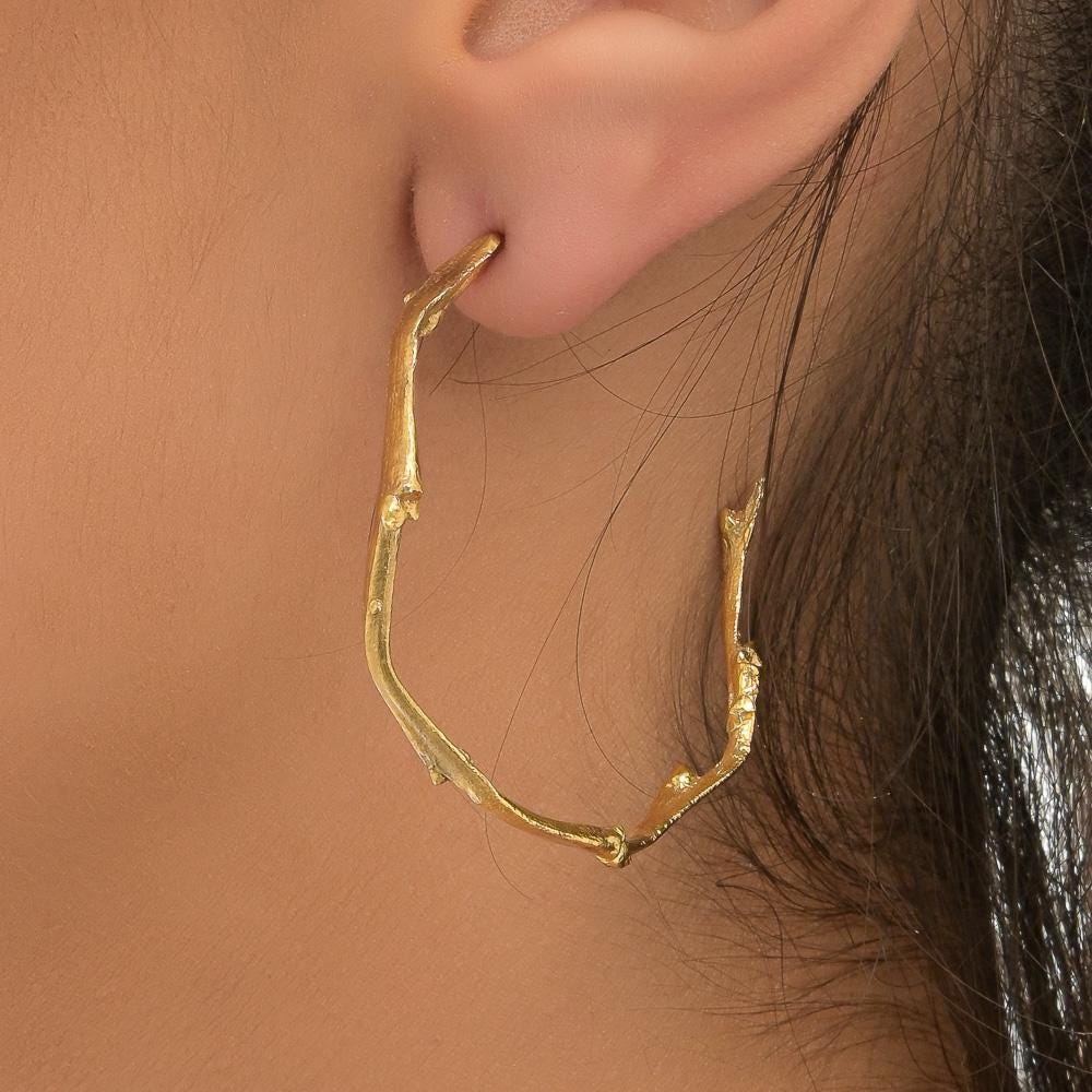 Olive Branch Earrings: Gold Botanical Hoops (Handmade, Adjustable)