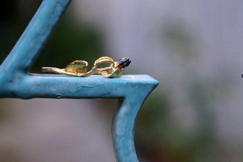 Naturalist Olive Earrings, Gold & Black Sterling Silver (Delicate Floral Design)
