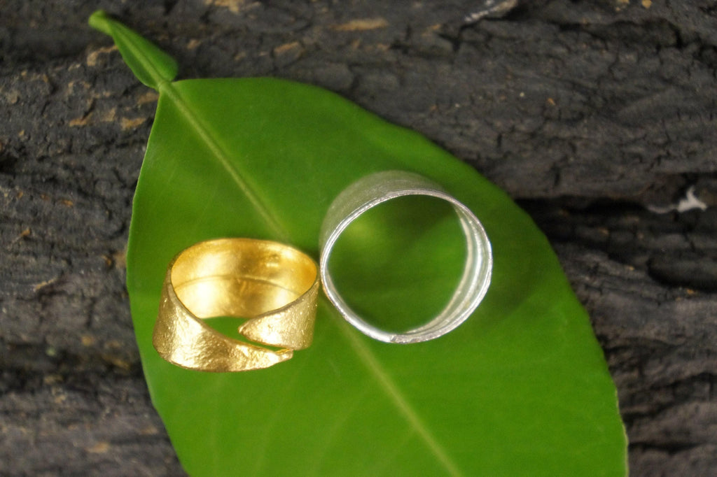Gold Silver Leaf Ring, Gold-Plated Sterling Silver Jewelry, Gift for Her, Olive Leaf Band, Handmade Jewelry, Gift for Women, Statement Ring