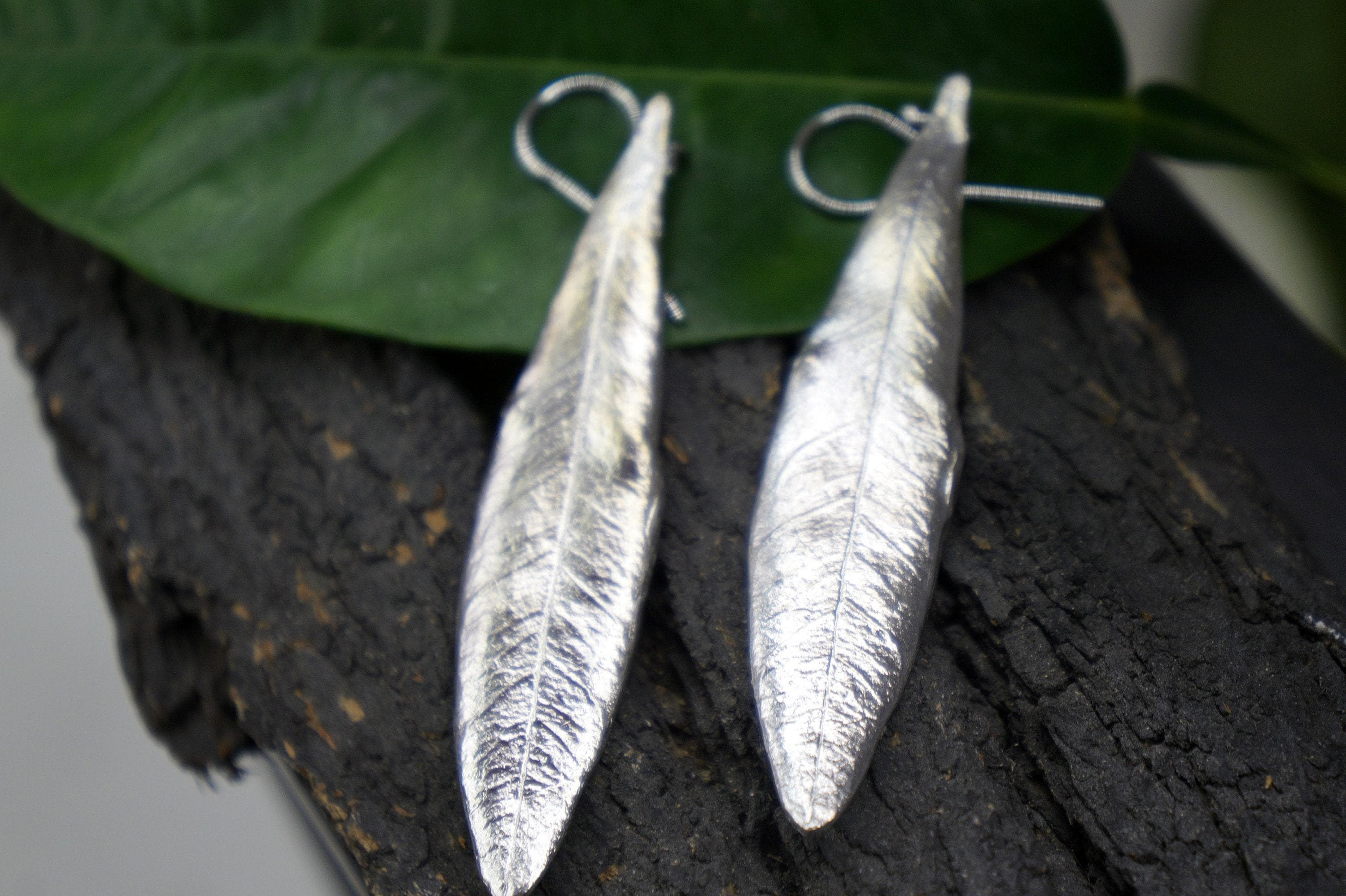 Olive Leaf Dangle Earrings - Handcrafted Sterling Silver