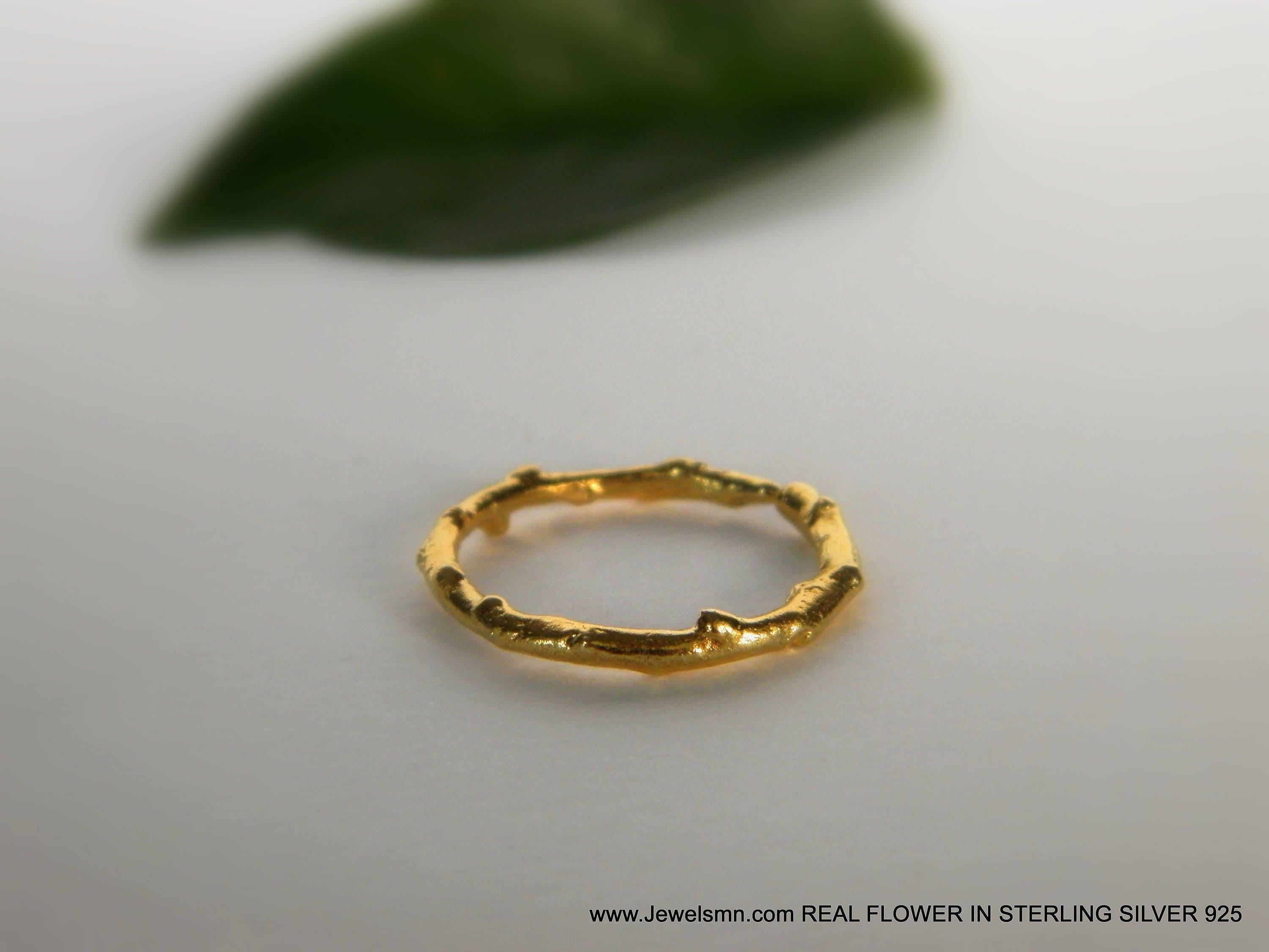 Olive Twig Ring: Minimalist Gold-Plated Silver - Unisex Band