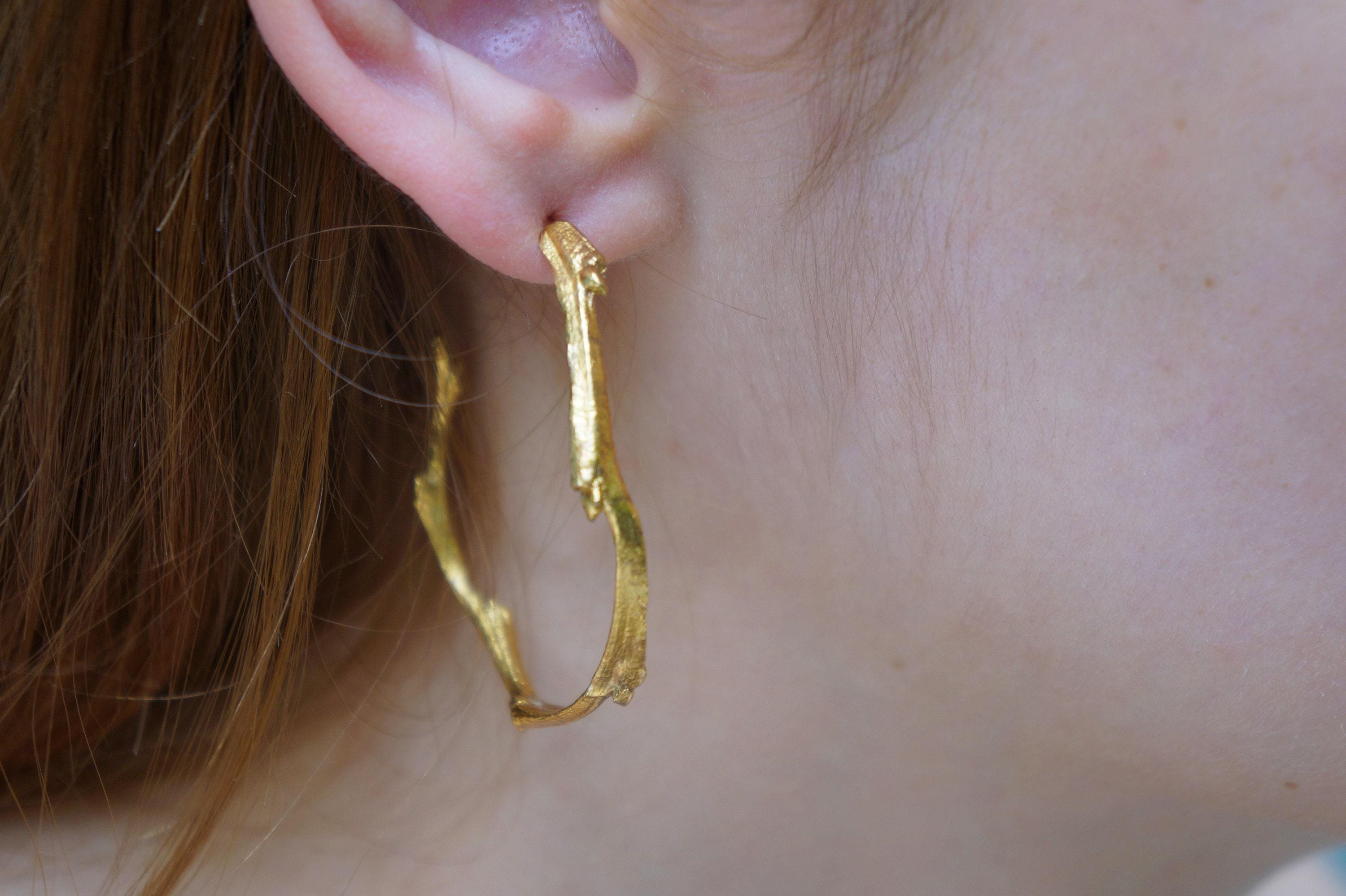 Olive Branch Earrings: Gold Botanical Hoops (Handmade, Adjustable)