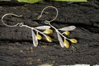 Nature-Inspired Olive Leaf Earrings, Sterling Silver (Gold Detail)