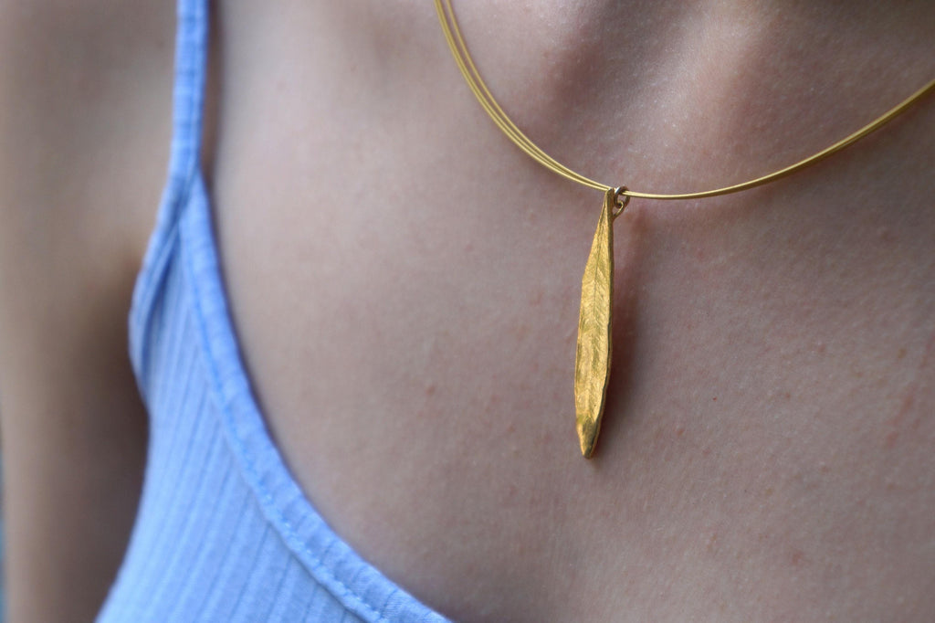 Olive Leaf Pendant Necklace: Nature Jewelry (Gold Plated Sterling Silver)