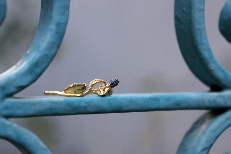 Naturalist Olive Earrings, Gold & Black Sterling Silver (Delicate Floral Design)