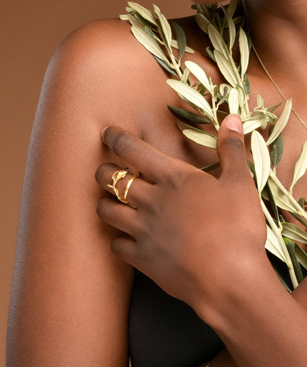 Gold Olive Branch Ring, 14K Gold-Plated Brass Jewelry, Gold Band (Adjustable), Birthday Gift, Gift for Her, Jewelry for Women, Handmade