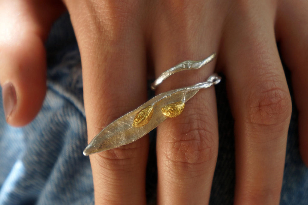 Adjustable Olive Branch Ring - Sterling Silver Leaf Design