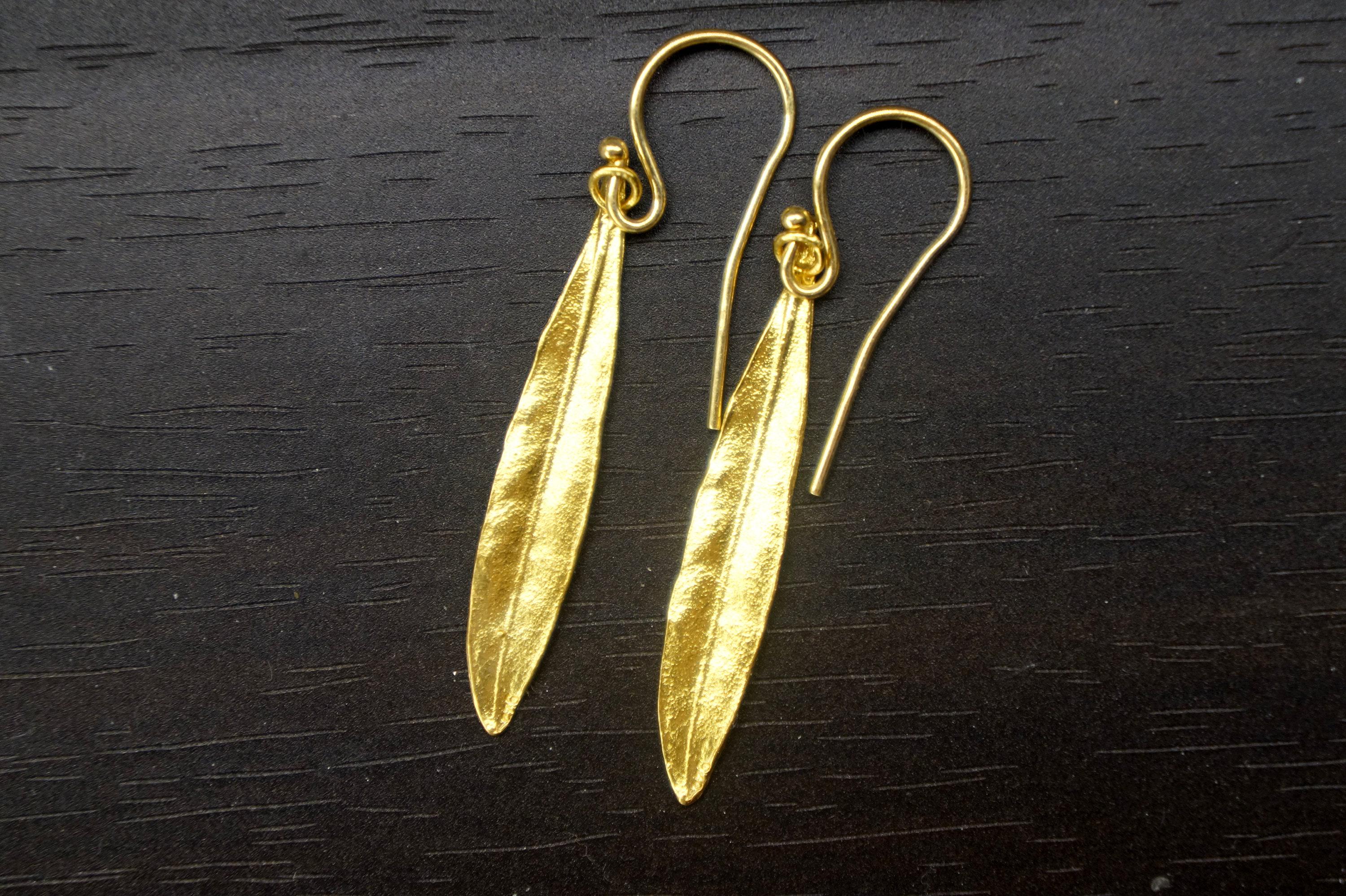 Gold & Silver Olive Leaf Earrings, Gold-Plated Sterling Silver Jewelry, Handmade Dangle Earrings, Gift for Her, Birthday Gift for Women