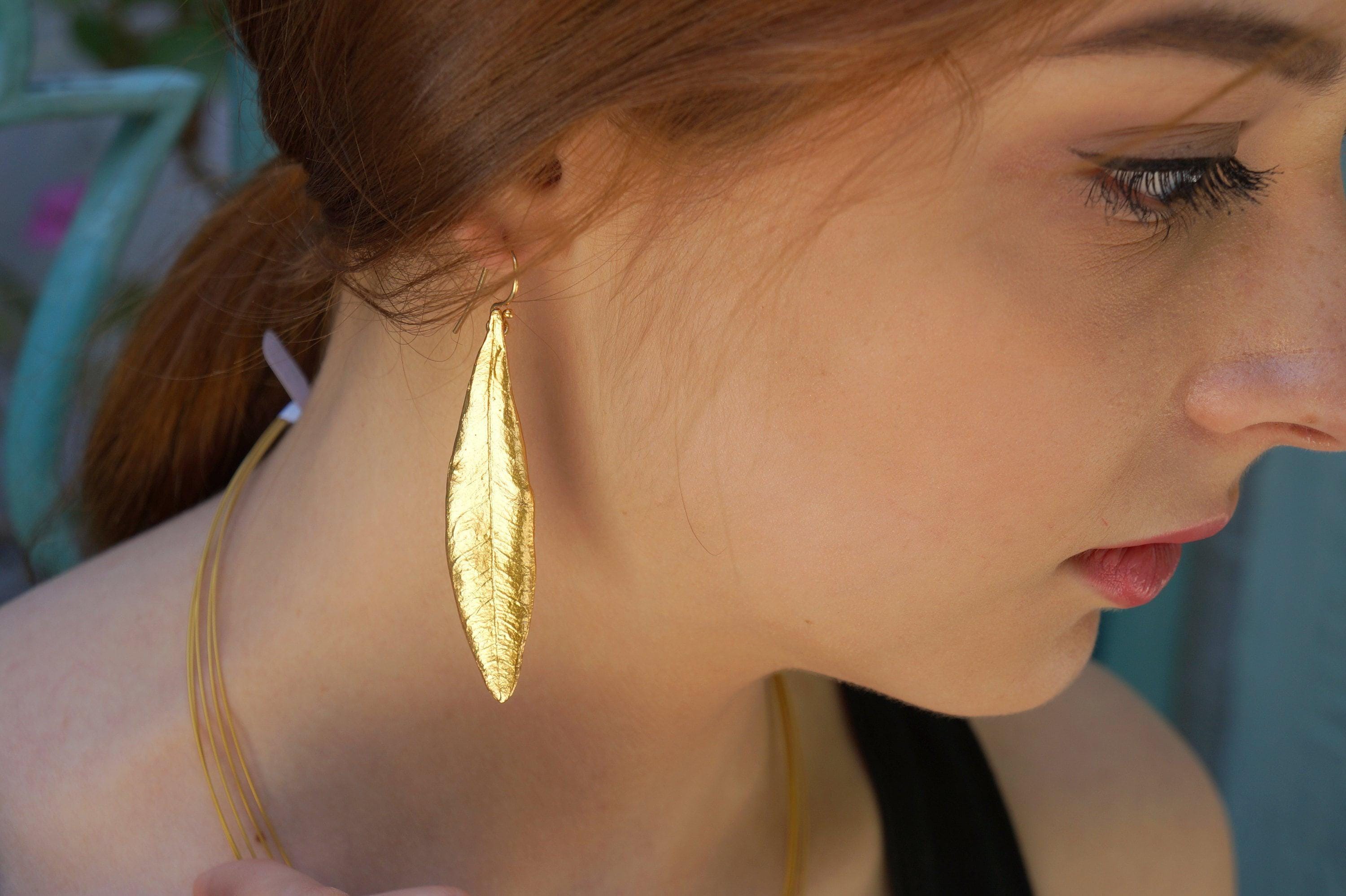 Olive Leaf Dangle Earrings - Handcrafted Sterling Silver