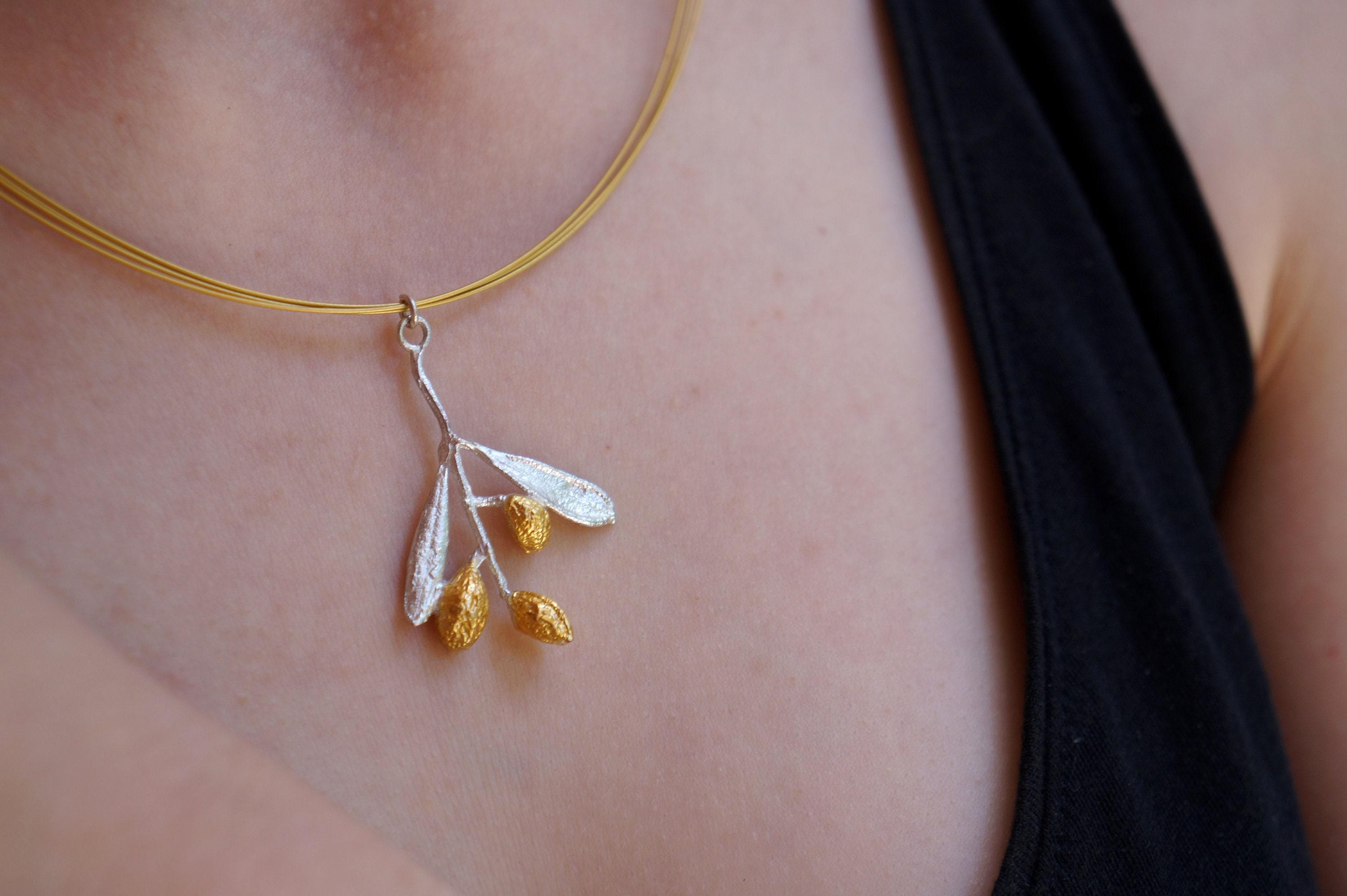 Nature Jewelry Sterling Silver Olive Branch Necklace (Handmade Pendant)