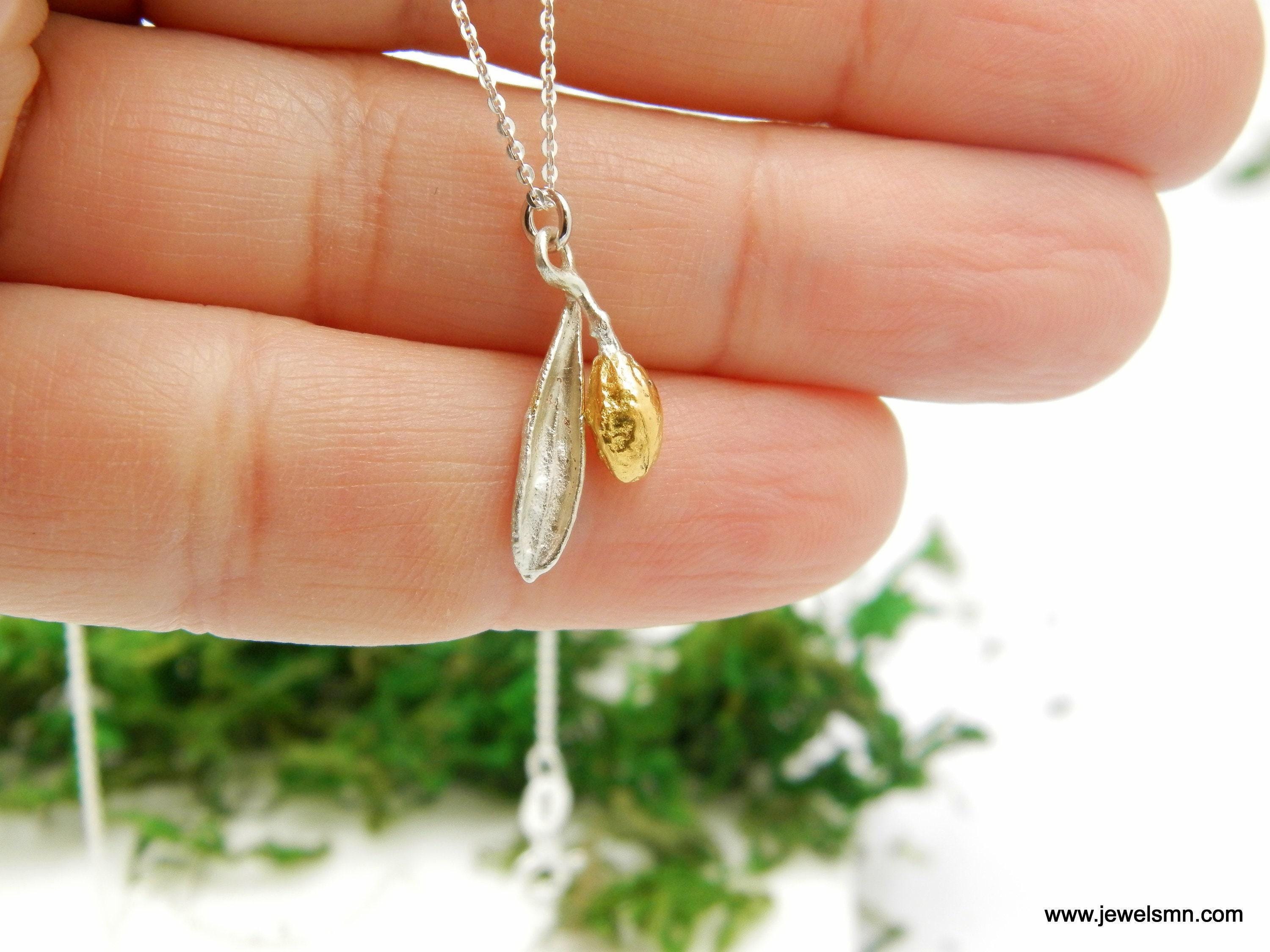 Silver Olive Leaf Necklace, Gold-Plated Pendant, Sterling Silver Necklace, Birthday Gift for Women, Gift for Her, Handmade Jewelry Gift