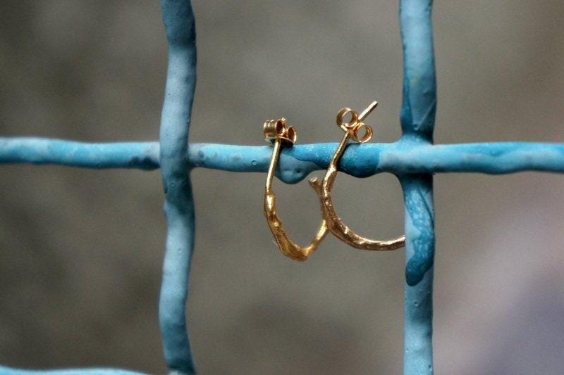 Gold Olive Branch Earrings, Gold-Plated Sterling Silver Jewelry, Gold Hoop Earrings, Gift for Her, Birthday Gift for Women, Handmade Jewelry