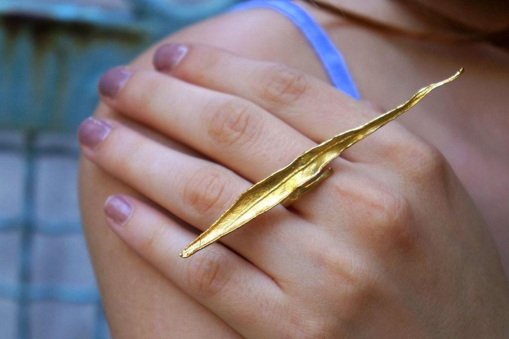 Olive Leaf Statement Ring - Huge, Adjustable Brass or Gold Plated